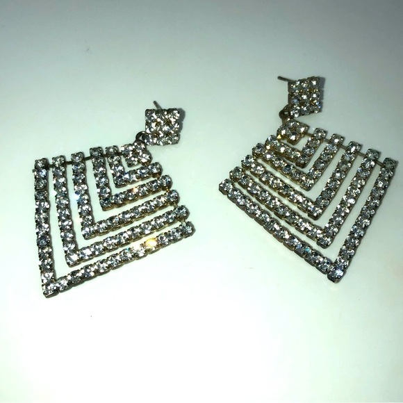 Vtg Rhinestone Silver Tone Dangle Statement Stud Earrings 2.5” - Picture 1 of 6